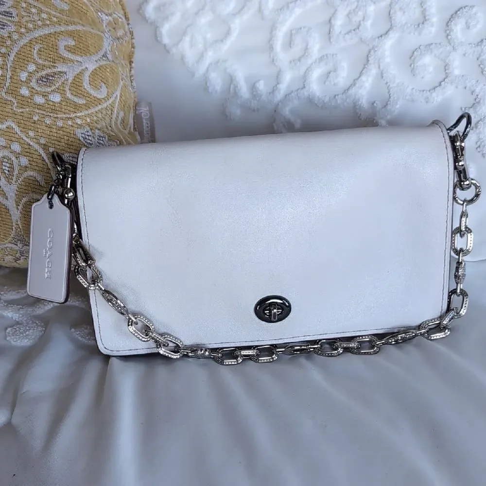 COACH Dinky Genuine Bag In Chalk Crossbody/Clutch With Extra Chain Strap